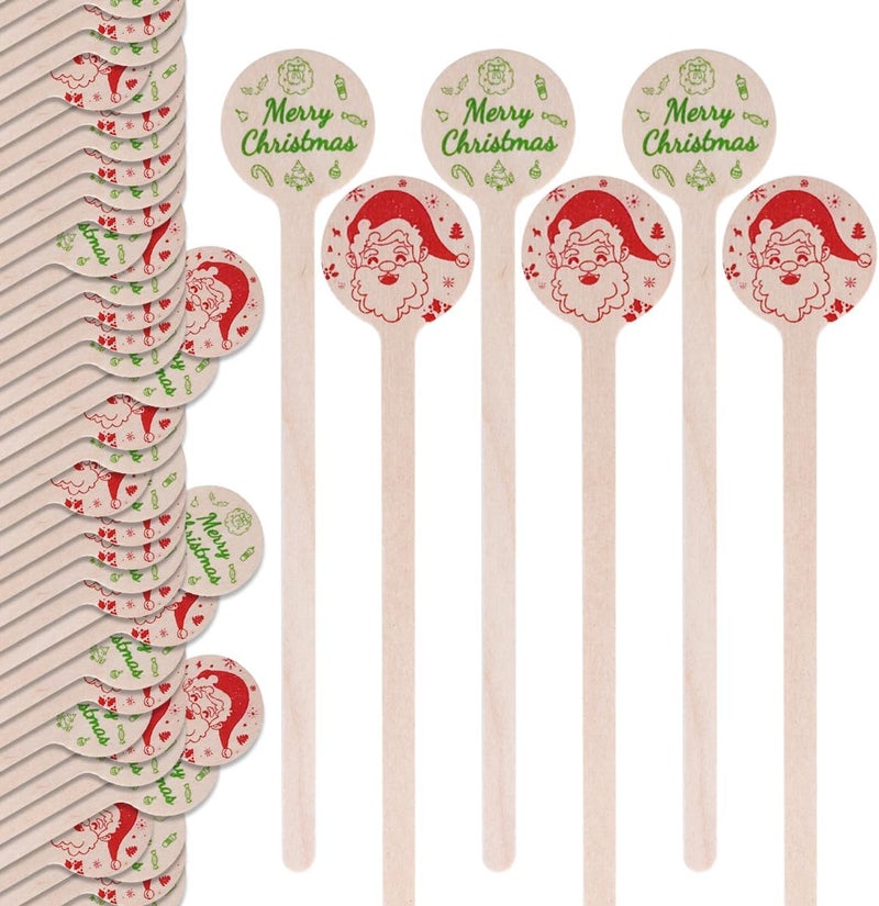 mifengda 120Pcs Christmas Coffee Stir Sticks Wooden Cocktail Stirrers Disposable Drink Stirrers Round Wooden Milk Stirrers 6 Inch Christmas Wooden Stir Sticks for Coffee Beverages Cocktail Chocolate Hot Drinks - Image 1